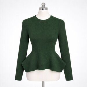 Zara Green Ribbed Knit Peplum Sweater